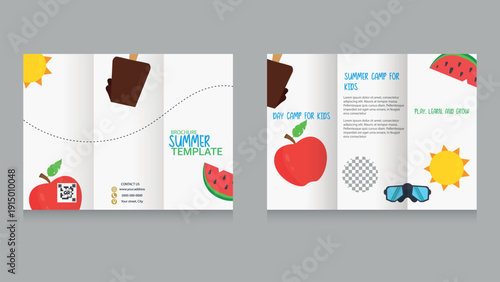 Summer Camp Trifold Brochure Template for Kids Perfect for day camp, kids activities, education programs.