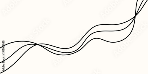 Line, squiggle, and curve for a long, thin cable drawing with an abstract tangle and wavy design. Italian print art curvy thread on a white background creates a black pattern
