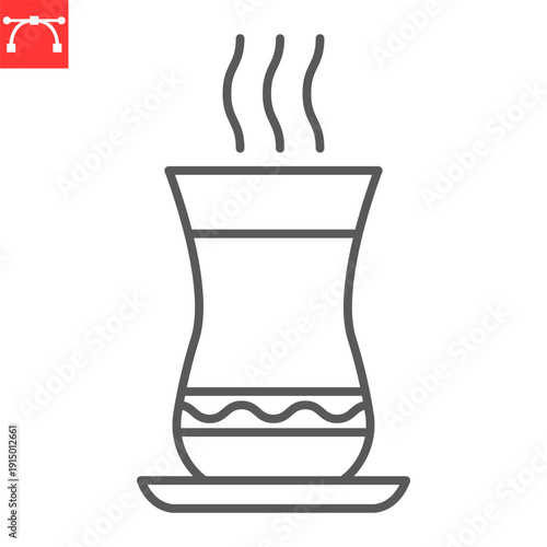Turkish tea line icon, drink and traditional, Azerbaijani tea vector icon, vector graphics, editable stroke outline sign