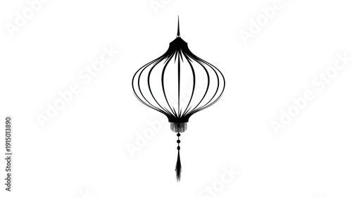 Black and white illustration of an Asian-style lantern, ornate design with hanging tassel