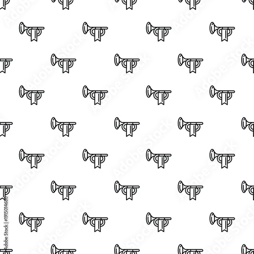 Outlined trumpet musical instrument with a hanging banner creating a seamless pattern
