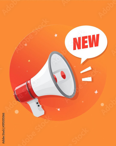 social media marketing icon, megaphone graphic, speech bubble new, new label badge, product announcement icon, marketing message symbol, promotional announcement, new arrival badge, advertising icon, 