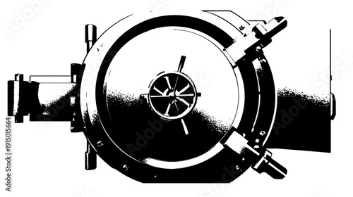 A stark, high-contrast illustration of industrial machinery's central component, showcasing intricate details