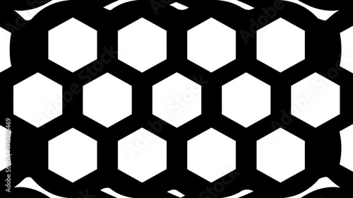 Abstract black and white repeating pattern with hexagonal shapes resembling a honeycomb