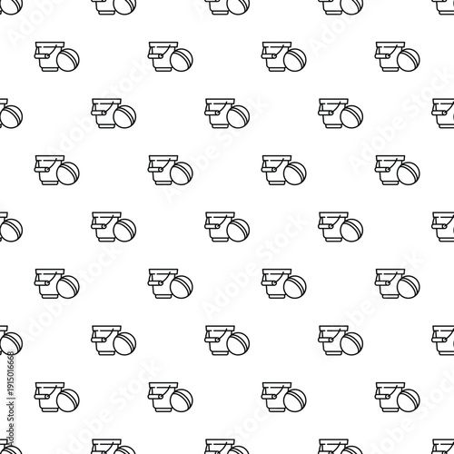 Sand bucket and beach ball vector icons repeating on a white background