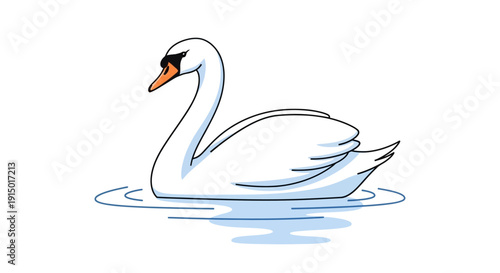 Elegant White Swan Gracefully Glides on Rippling Water Surface Majestic Bird Illustration Symbol of Purity and Beauty