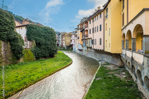 The old town of Modigliana with the Tramazzo river and the ancient houses. Modigliana, Forlì, Emilia Romagna, Italy, Europe.