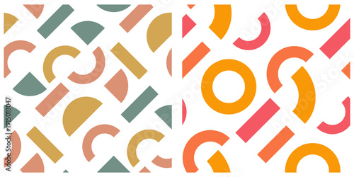 Colorful geometric shapes seamless pattern with circles strokes and semicircles