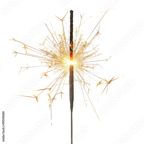 Burning sparkler firework with bright sparks isolated on Transparent Background