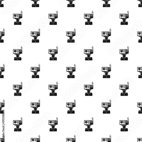 Cash register machines repeating in a seamless black and white pattern for retail themes