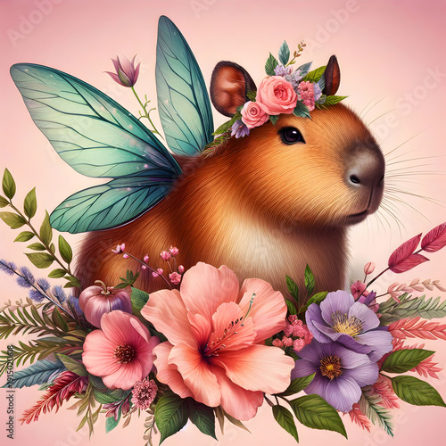 Blush Meadow Fairy – Capybara in Floral Dream
