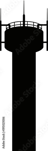 Airport control tower silhouette with communication antennas