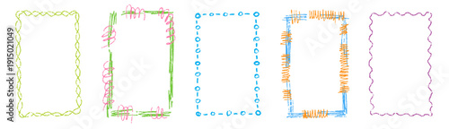 Bright crayon frame boxes in a kindergarten style. Ideal for creative kids layouts and text containers.