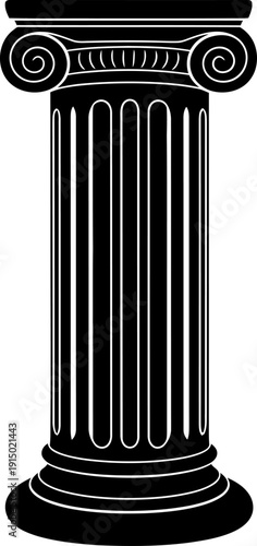 Classical ionic pillar silhouette with volute scrolls and fluted shaft