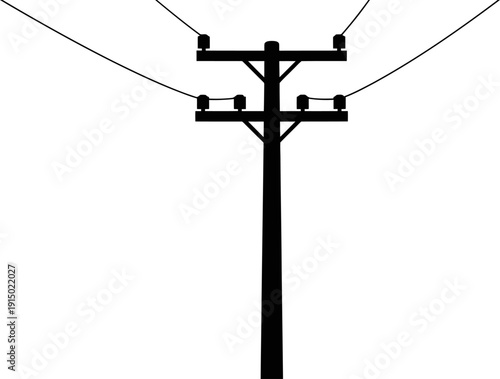 Electric utility pole outline with horizontal crossarms and power lines