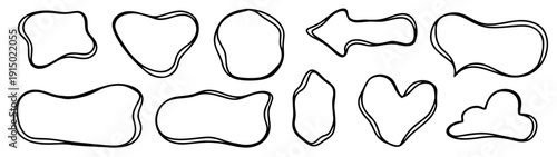 Hand drawn organic frames with wavy and curvy lines. These irregular shapes work as text frames, bubbles or abstract boxes for playful and modern designs.