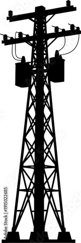Lattice style power pole with transformers silhouette