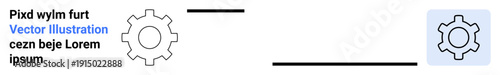 Gear component in outlined and filled styles connected by clean black lines. Ideal for technology, mechanical systems, innovation, engineering, process, workflow, simple landing page