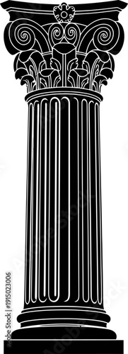 Ornate corinthian column capital silhouette with decorative leaf carvings