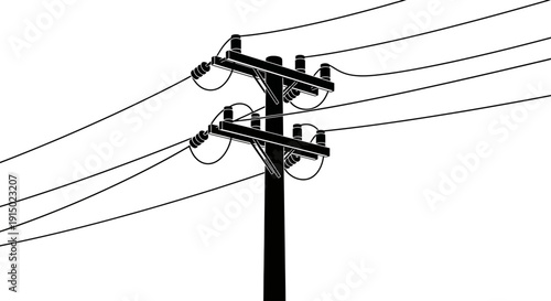 Power distribution system wires and pole silhouette