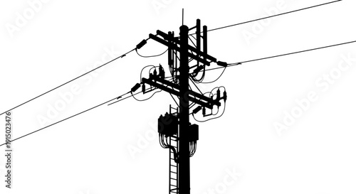 Service utility pole with maintenance ladder silhouette