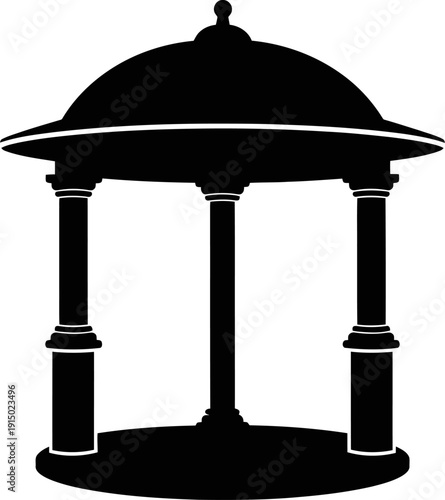 Silhouette of a round garden pavilion with classical columns and dome roof