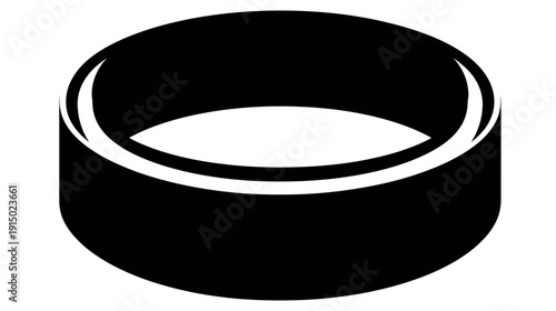 Black and white abstract ring illustration featuring a hollowed-out shape with curved lines