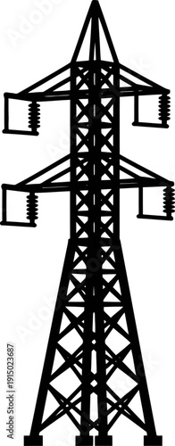Steel lattice transmission pylon silhouette for high voltage grid
