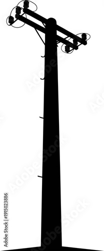 Tapered concrete utility pole silhouette with electrical crossarms
