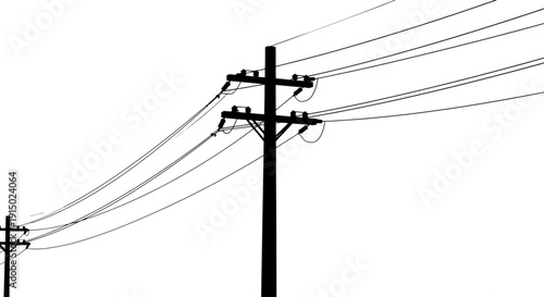 Two utility poles silhouette with connecting power lines