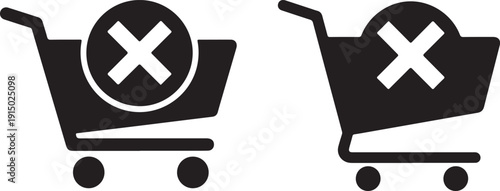 Two black shopping cart icons with a large x mark displayed within each circle