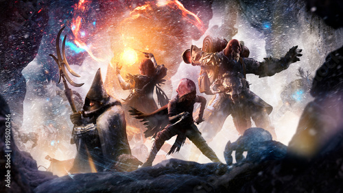 Tableau sur toile A group of adventurers were ambushed in the winter mountains