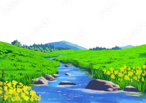 草原と小川の風景