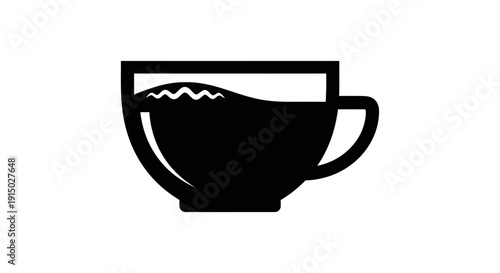 Black Coffee Cup Silhouette with Liquid.