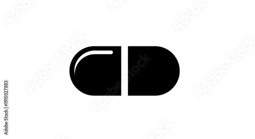 Black Capsule Pill on White Background.