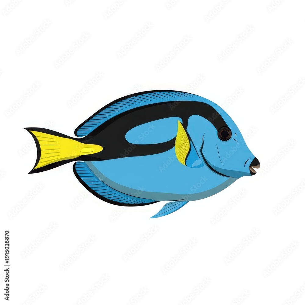 Fototapeta premium Blue Cartoon Fish Illustration Isolated.