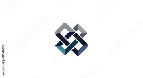 This professional minimalist logo features a sophisticated geometric design with interlocking diamond shapes, creating a sense of connectivity and strength. The modern blue and grey color palette.