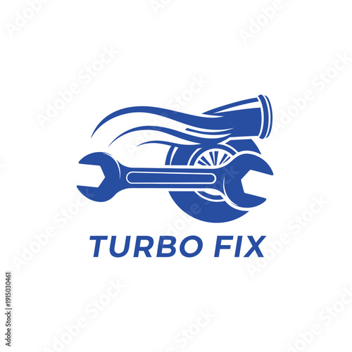 Blue turbo and wrench logo for mechanical repair service Turbo Fix
