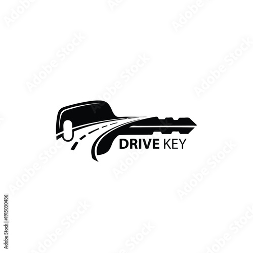 Car key with road path for automotive rental service logo Drive Key