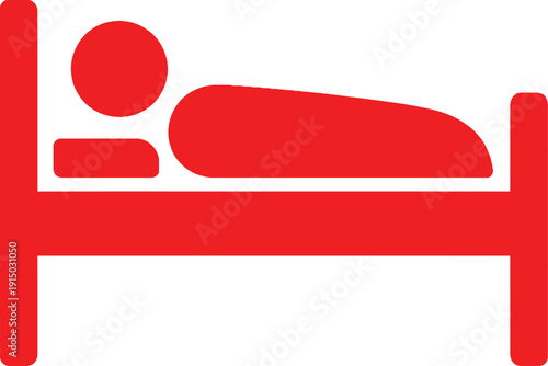 Red bed icon with person sleeping simple vector illustration for healthcare hospital or hotel services isolated on white background