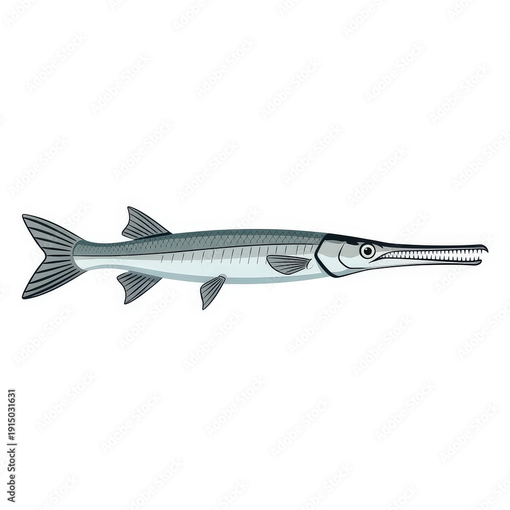 Obraz premium Illustration of Needlefish Swimming in Water.