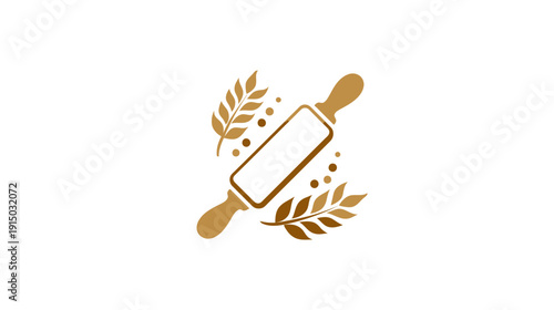 A bakery-themed logo featuring a rolling pin surrounded by wheat and berries in various shades of brown