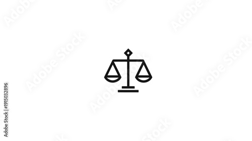 A minimalist icon of a balance scale, representing justice and law on a white background