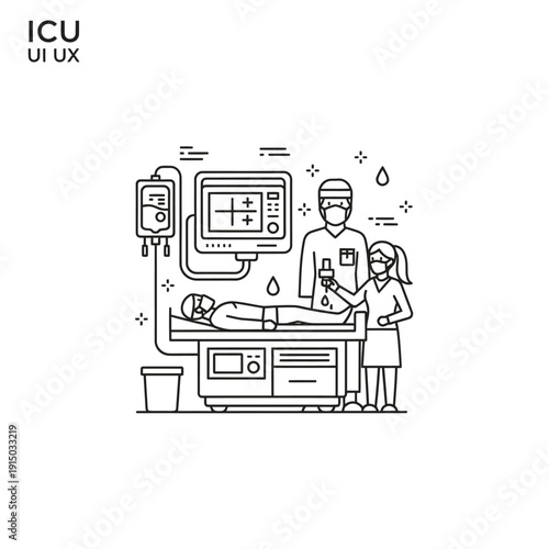 Medical professionals attending to a patient in an intensive care unit.