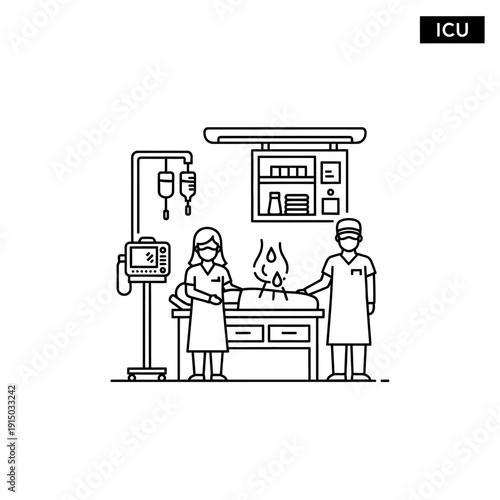 Medical professionals working together in an intensive care unit.