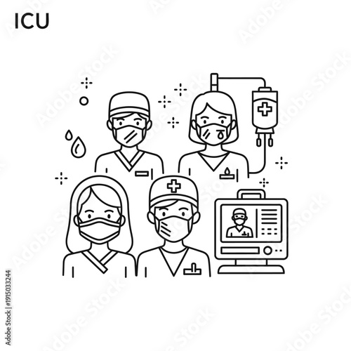 Medical staff working together in intensive care unit.