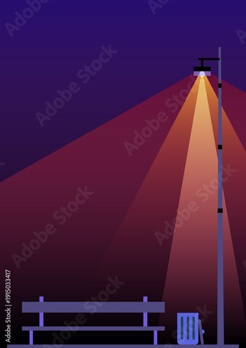 Картината върху платно A1 poster and cover. Bench and lamp light. Night landscape