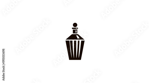 A dark, minimalist illustration of a decanter bottle, with a rounded stopper, on a white backdrop