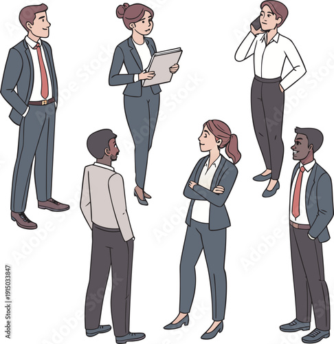 Diverse Business Team Character Set in Formal Office Wear Vector Illustration