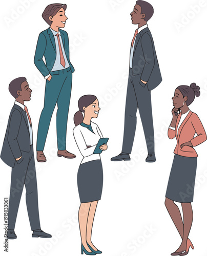 Diverse Corporate Business Team Characters in Formal Office Outfit Vector Illustration